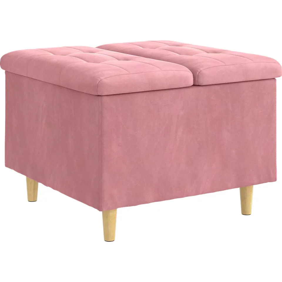 vidaXL Ottoman met Opbergruimte Roze 60 x 60 x 45 cm Fluweel, foto 3