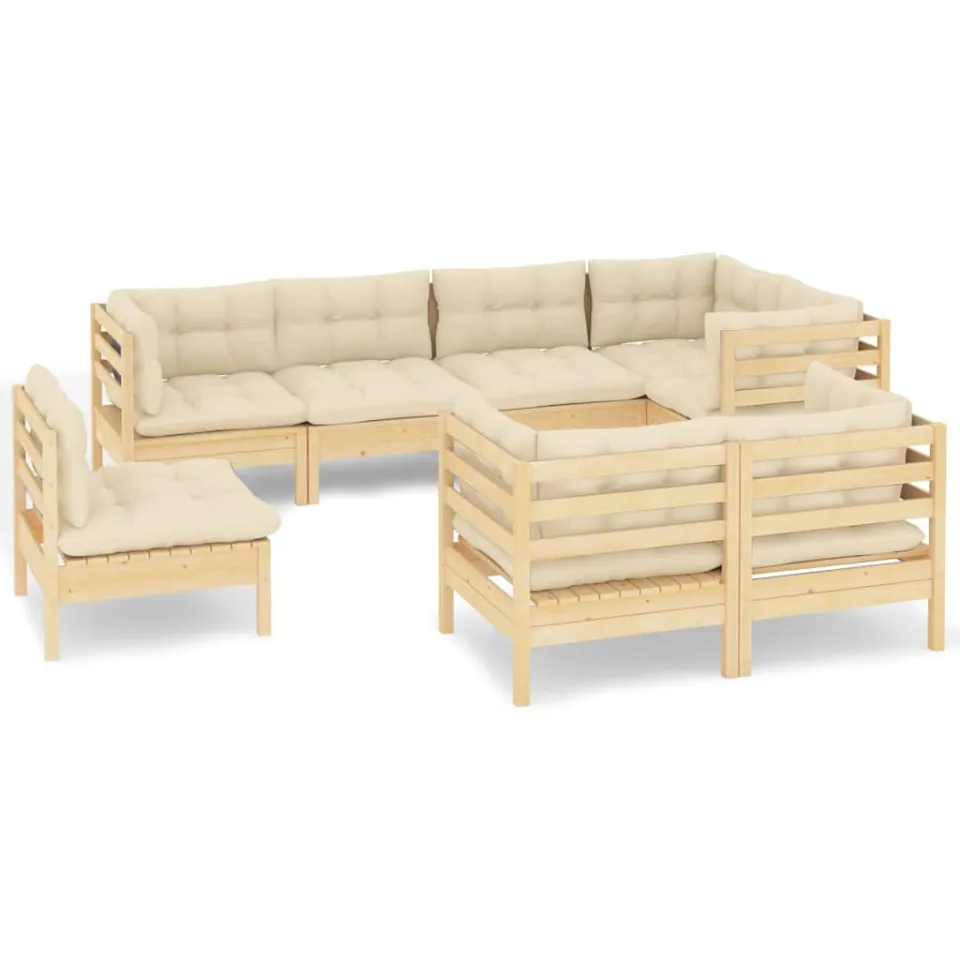 vidaXL 8-delige Loungeset met crèmekleurige kussens massief grenenhout, foto 3