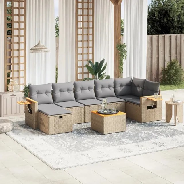 vidaXL 8-delige Loungeset met kussens poly rattan beige, foto 2