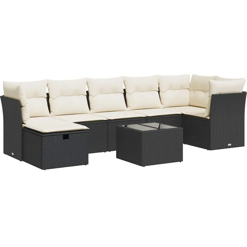 vidaXL 8-delige Loungeset met kussens poly rattan zwart, foto 3
