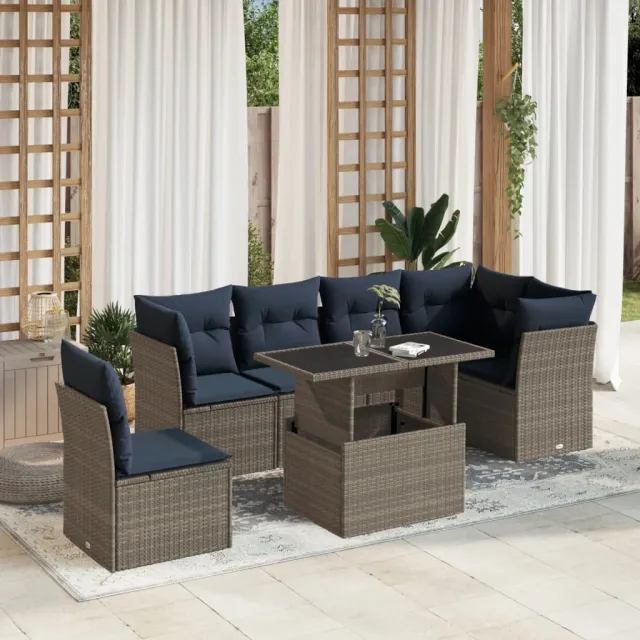 vidaXL 7-delige tuinbankset met kussens, grijs polyrotan, foto 2