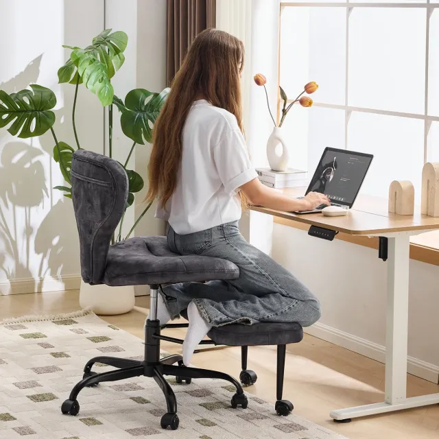 OKWISH Bureaustoel Grijs – Verstelbare Hoogte, 360° Draaibaar, Zwenkwielen & Zonder Armleuningen – Voor Thuiswerk en Meditatie – Stof