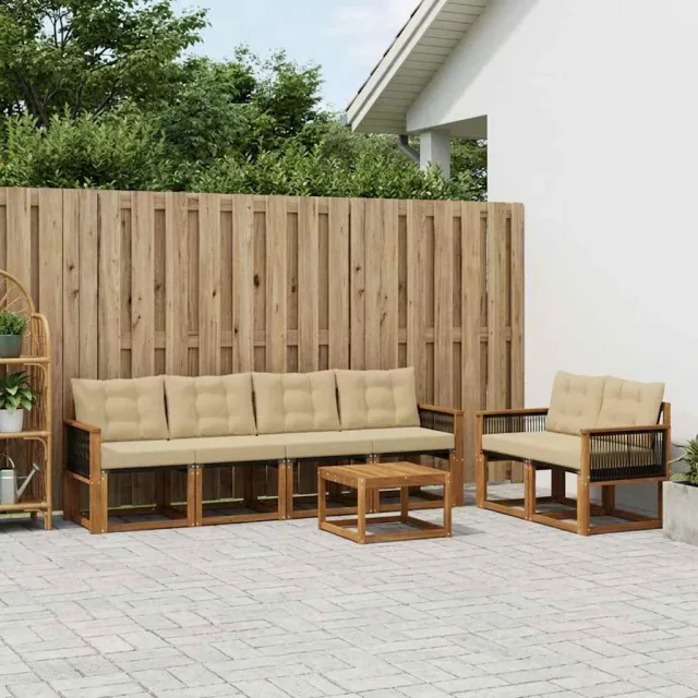 vidaXL Buiten bankenset 7 st 6-zits Natuurlijk en Beige