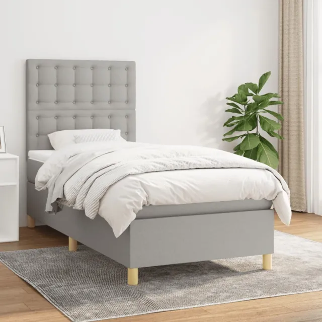 vidaXL Boxspring met matras stof lichtgrijs 100x200 cm grijs