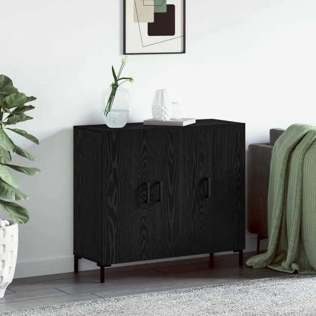 vidaXL Dressoir Zwart Eiken 90 x 34 x 80 cm Bewerkt hout