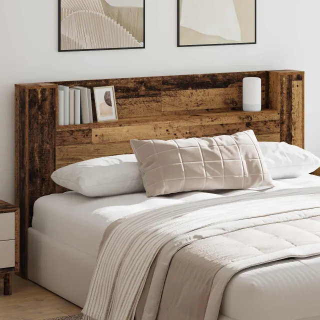 vidaXL Hoofdbord Kast met LED Oudhout Bewerkt hout Taupe
