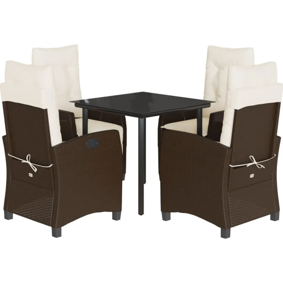vidaXL 5-delige Tuinset met kussens poly rattan bruin