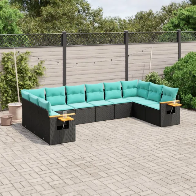 vidaXL 10-delige Loungeset met kussens poly rattan zwart, foto 2