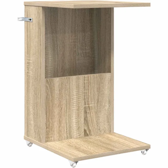 vidaXL Bijzettafel - met - wiel - Sonoma - Eik - 40 - x - 35 - x - 60 - cm - Bewerkt - hout Sonoma eiken