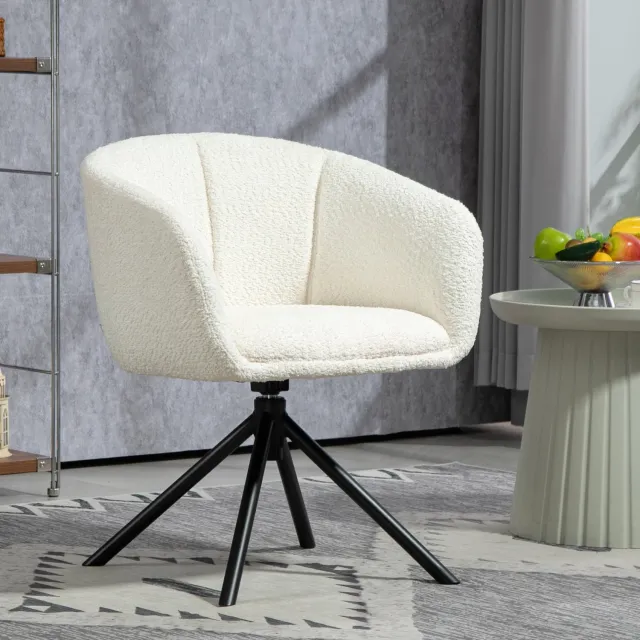 MODENUIT Fauteuil 58,5 x 59 x 78,5 cm - 360 Graden Draaibaar - Woonkamer En Slaapkamer - Stof - Crèmewit