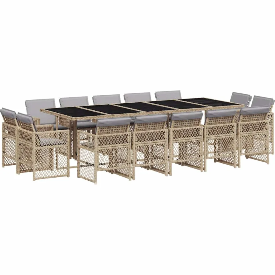 vidaXL 15-delige Tuinset met kussens poly rattan gemengd beige, foto 3