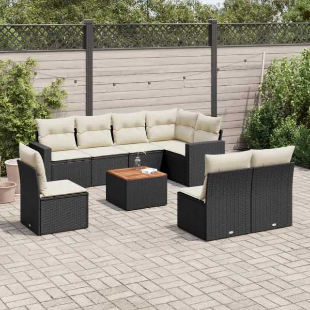 vidaXL 9-delige Loungeset met kussens poly rattan zwart, foto 2