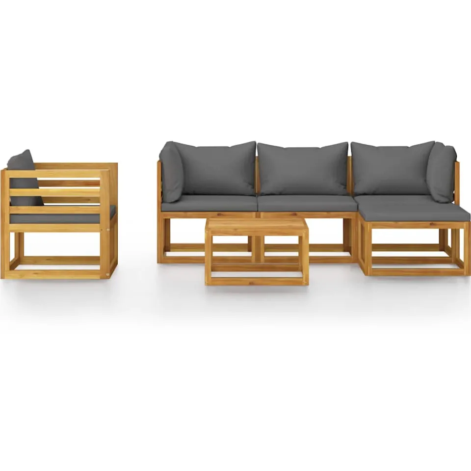 vidaXL 6-delige Loungeset met kussens massief acaciahout grijs