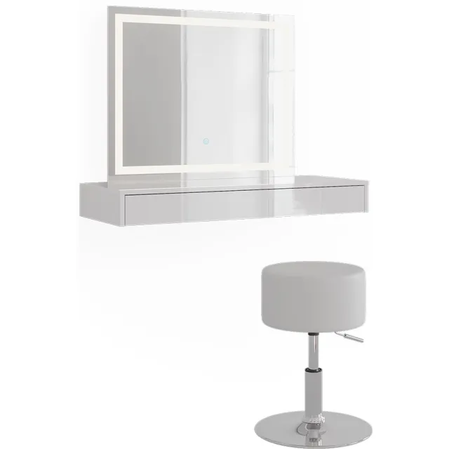 Vicco Kaptafel Sherry, Wit, 100 cm met LED-spiegel en kruk