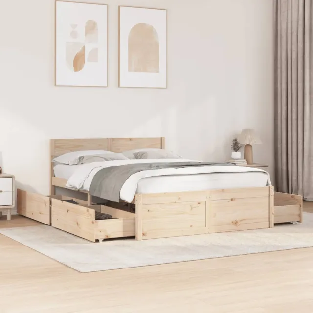 vidaXL Bedframe zonder matras massief grenenhout 140x190 cm bruin