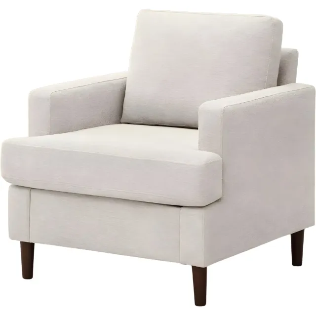 Happiq Fauteuil - Lounge stoel - Gestoffeerde Accentstoel met Houten Poten - Beige