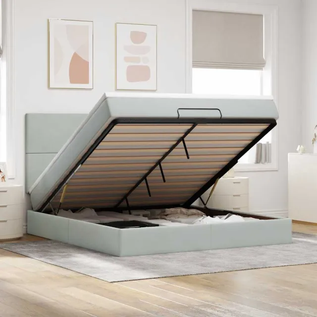 vidaXL Ottoman bed met matrassen en LED's 160x200cm fluweel lichtgrijs grijs