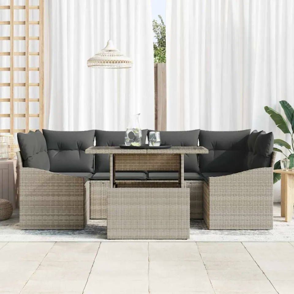 vidaXL Tuin Sofa Set 7 st Lichtgrijs poly rattan beige, foto 3