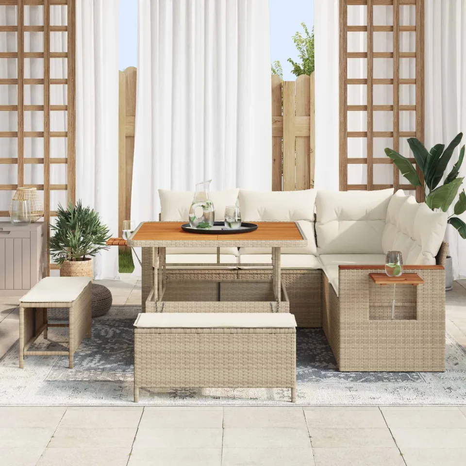 vidaXL Tuinbankenset 8 st Beige poly rattan, foto 3