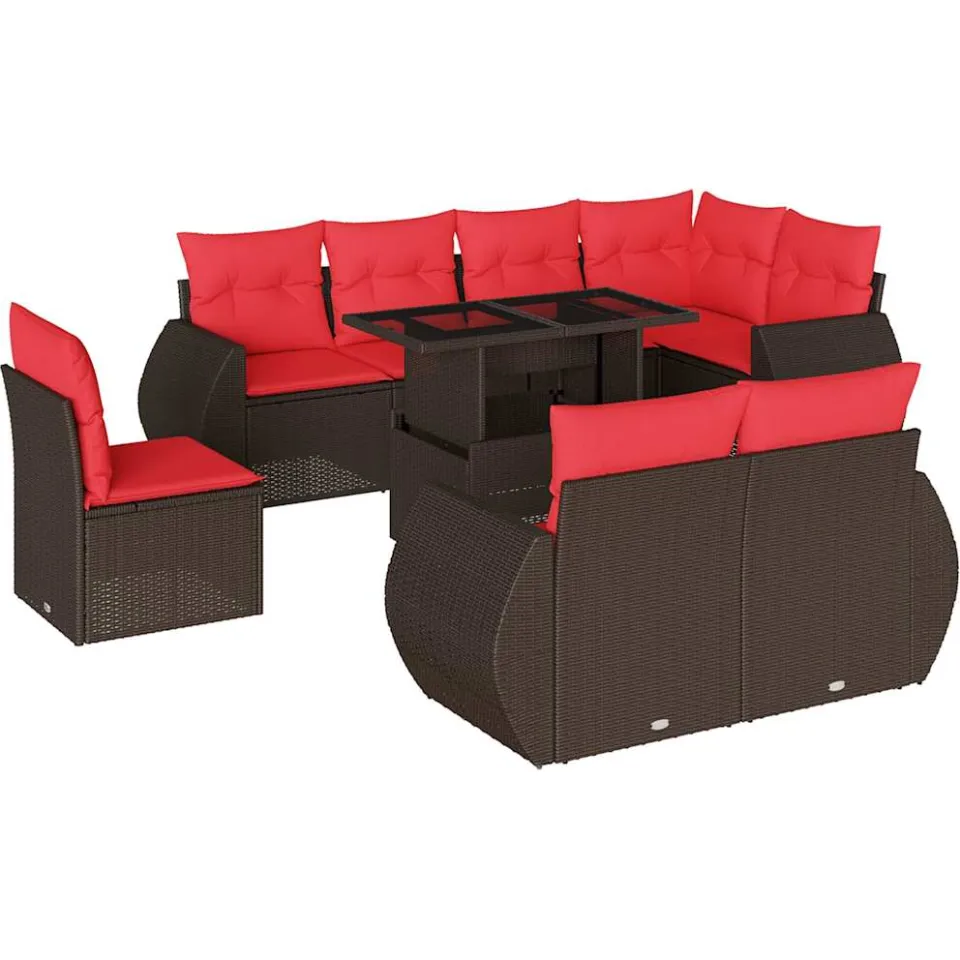 vidaXL 9-delige tuinbankset met kussens, bruin polyrotan, foto 3