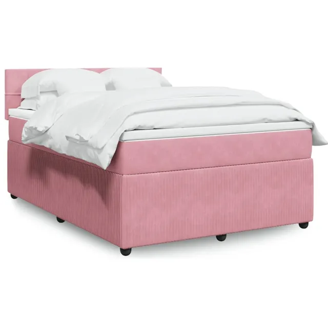 vidaXL Boxspring met matras fluweel roze 160x200 cm