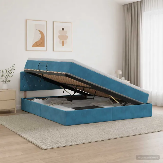 vidaXL Opslag bed met hoofdeinde Donkerblauw 180 x 200 cm Fluweel