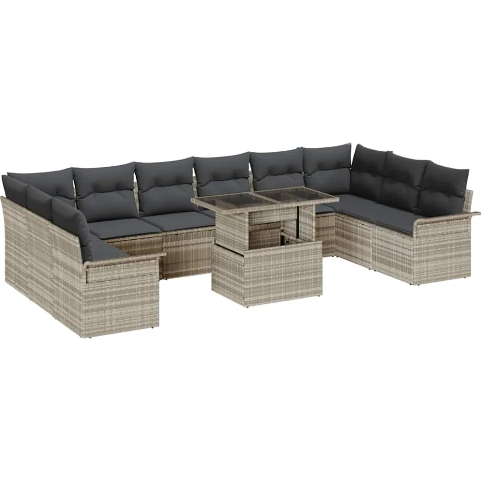 vidaXL Tuin Sofa Set 11 st Lichtgrijs Poly riet