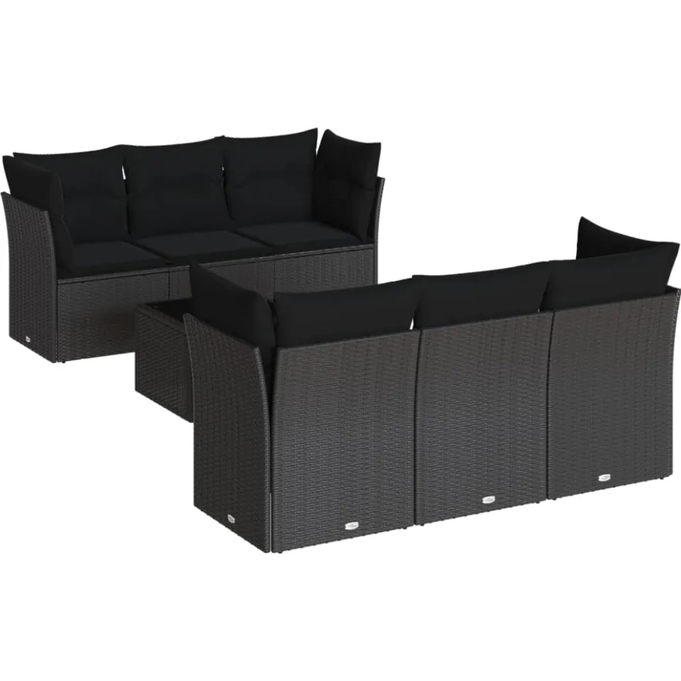 vidaXL 7-delige Loungeset met kussens poly rattan zwart, foto 3