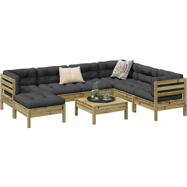 vidaXL 8-delige Loungeset met kussens geïmpregneerd grenenhout Bruin
