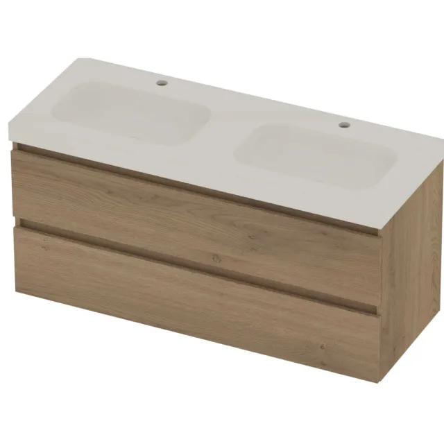 Basic-Line Moby 46 Badmeubelset Polystone 120x46x58 cm M46GWEPO120D2 Pure Oak Glans Wit
