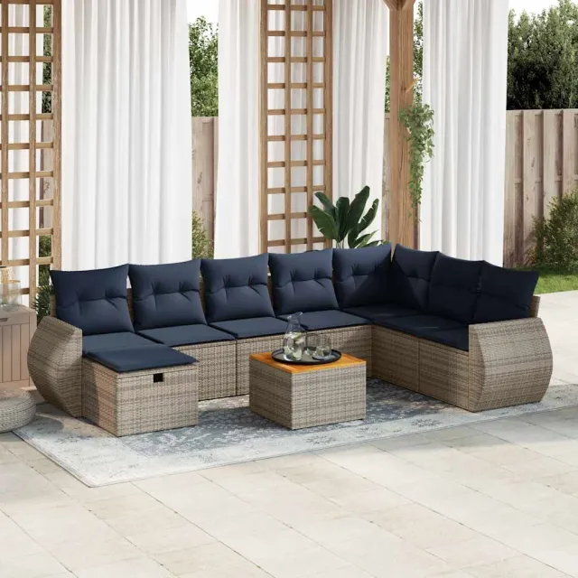 vidaXL 9-delige Loungeset met kussens poly rattan grijs, foto 2