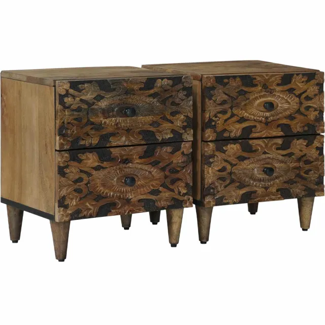 vidaXL Nachtkastje 2 st Bruin 40 x 33 x 46 cm Massief Mango Hout