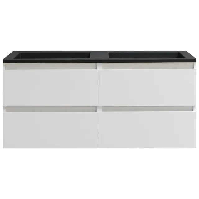 Boss & Wessing Badkamermeubel BWS Pepper Acryl Wastafel Mat Zwart Met 2 Kraangaten 120x55x46 cm Wit