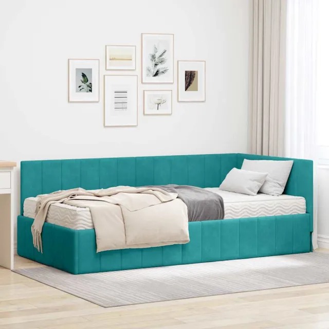 vidaXL Hoekbedframe met Matras 2 st Turquoise 90 x 190 cm Fluweel