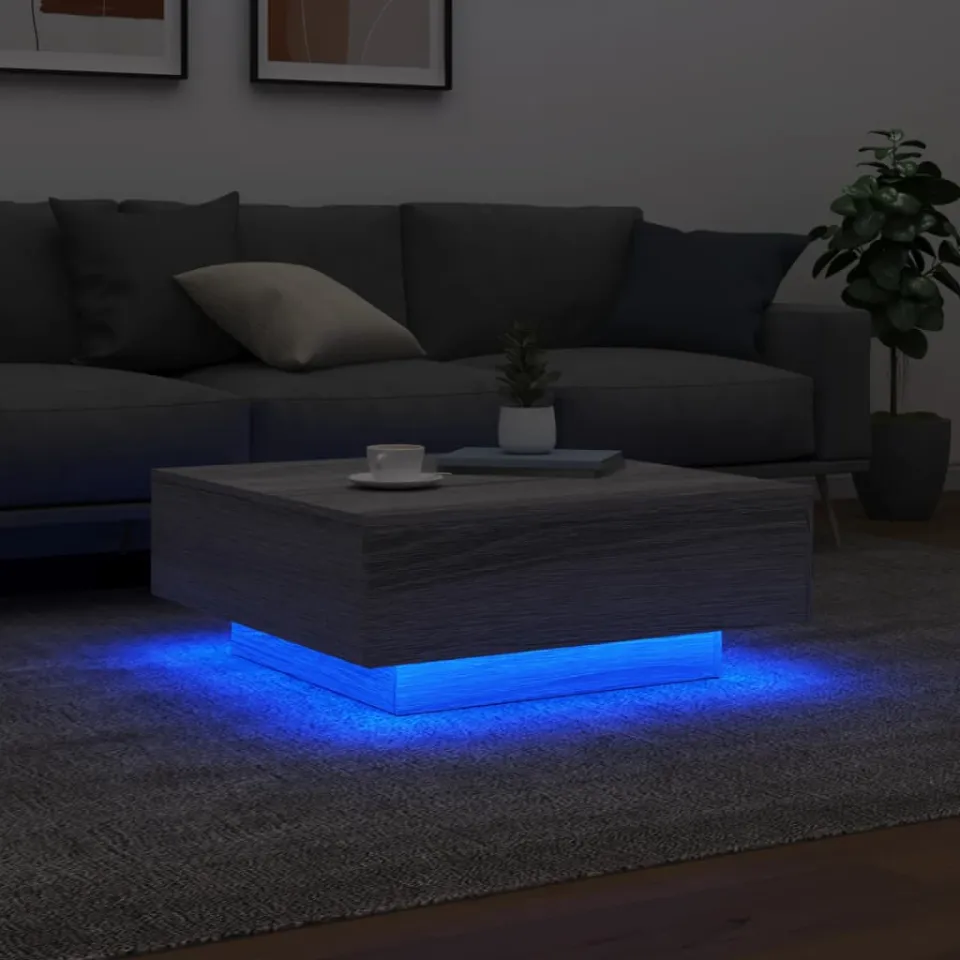 vidaXL Salontafel met LED-verlichting 80x80x31 cm grijs sonoma eiken, foto 2