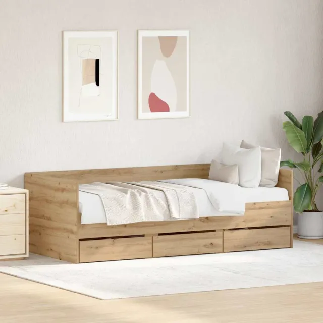 vidaXL Dagbed met lade Artisan Eiken 90 x 200 cm Bewerkt hout Bruin