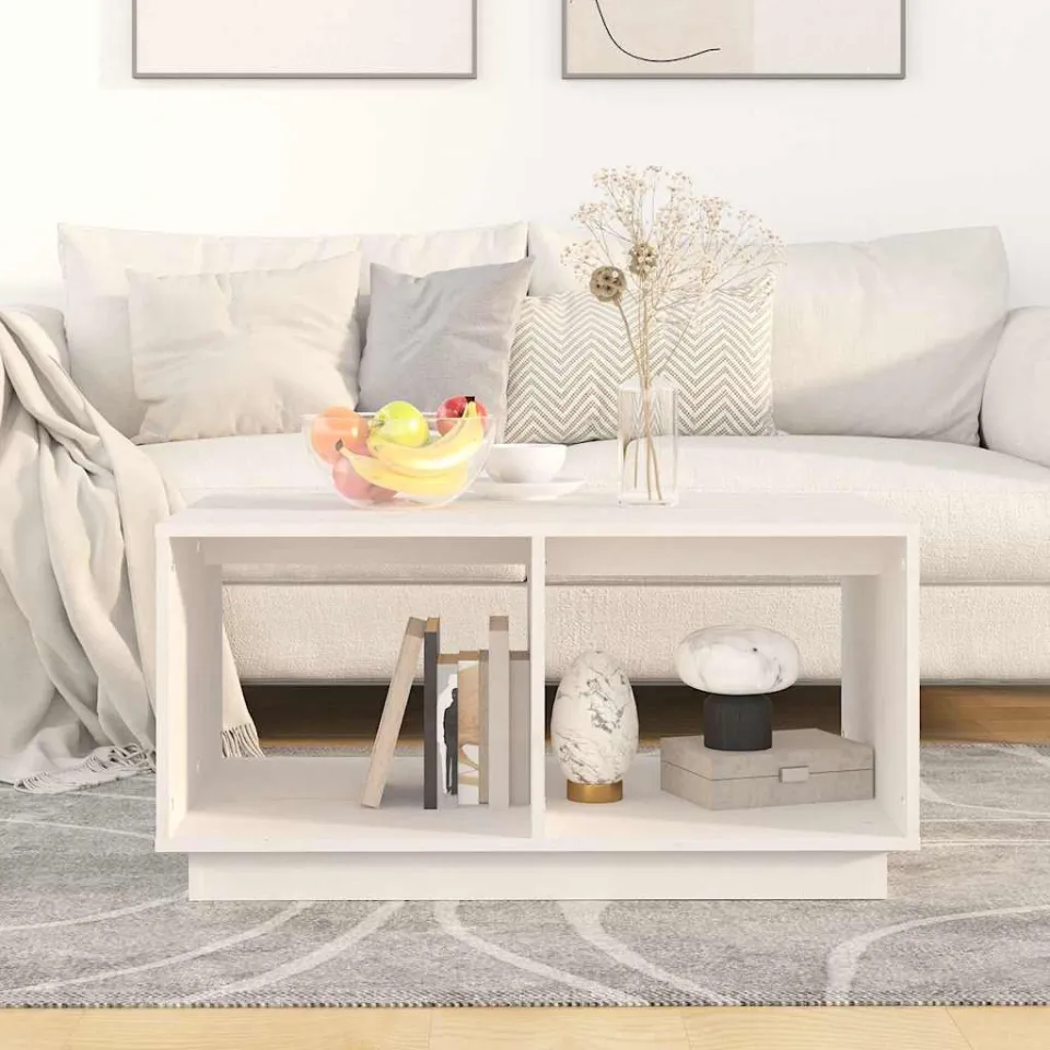 vidaXL Salontafel 80x50x40 cm massief grenenhout wit, foto 3