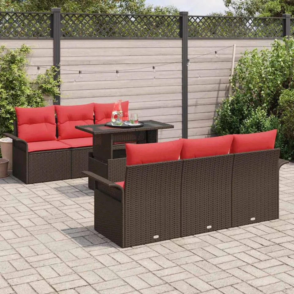 vidaXL Tuin Sofa Set 7 st 6-zits Bruin Polyrotan, foto 3