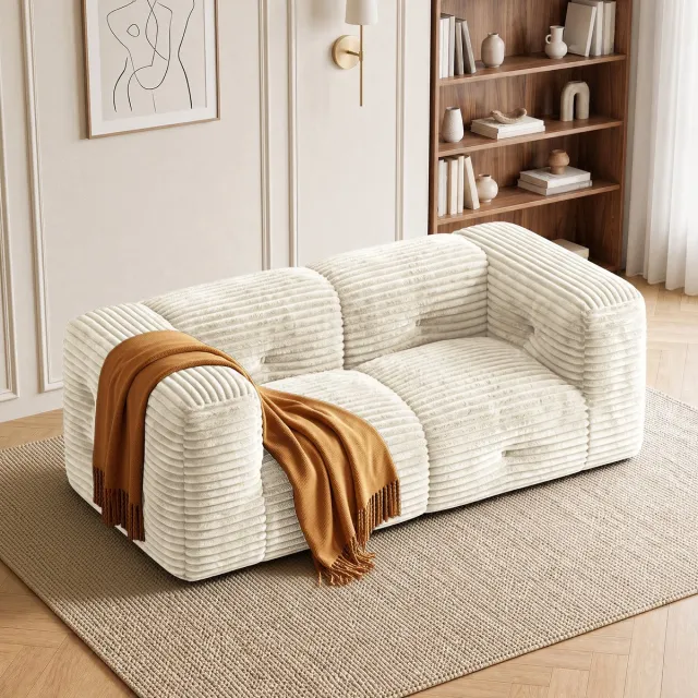 Xbro 2-Zits Bank 180 cm – Zacht Zitbank van corduroy – Zonder Montage – Wit