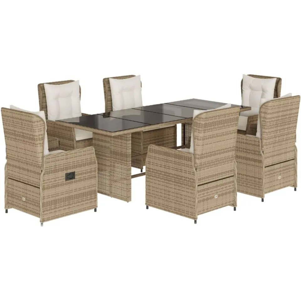 vidaXL 7-delige Tuinset met kussens poly rattan beige, foto 3