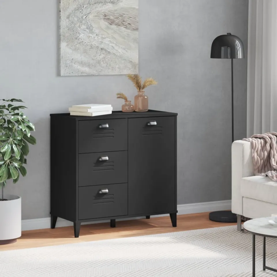 vidaXL Dressoir VIKEN 80x40x80 cm bewerkt hout zwart, foto 3