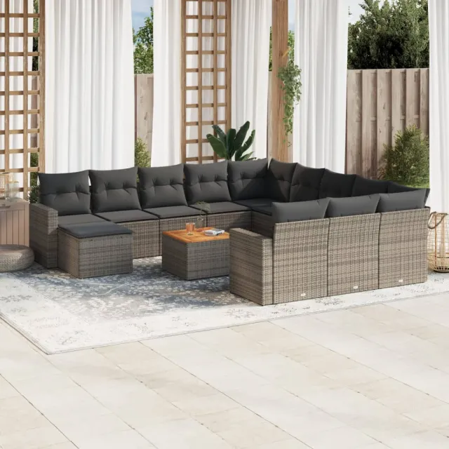 vidaXL 13-delige Loungeset met kussens poly rattan grijs, foto 2
