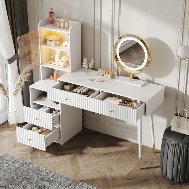 Zubaliya Kaptafel met LED-spiegel en verlichte kast - wit - 100 x 40 x 125 cm