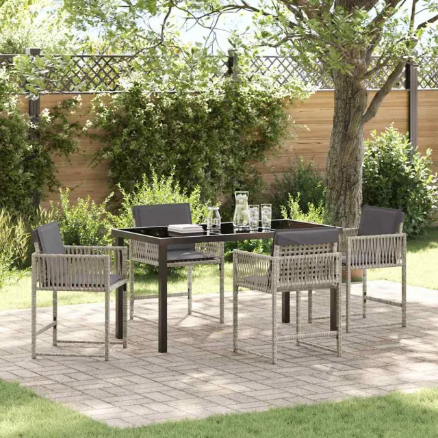 vidaXL Tuin eettafelset 5 st Lichtgrijs poly rattan, foto 2