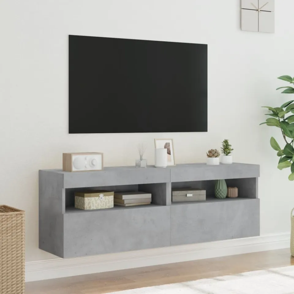 vidaXL Tv-wandmeubels met LED 2 st 60x30x40 cm betongrijs grijs, foto 4