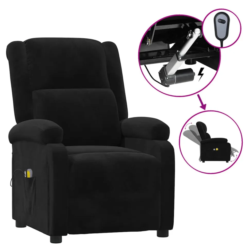 vidaXL Massagestoel elektrisch verstelbaar fluweel zwart, foto 3
