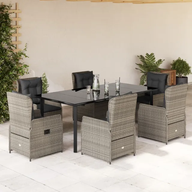 vidaXL 7-delige Tuinset met kussens poly rattan grijs, foto 2