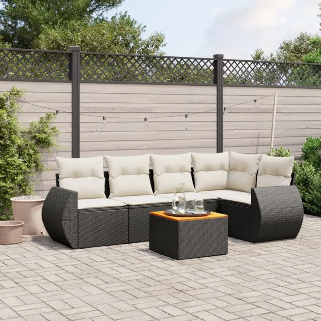 vidaXL 6-delige Loungeset met kussens poly rattan zwart, foto 2