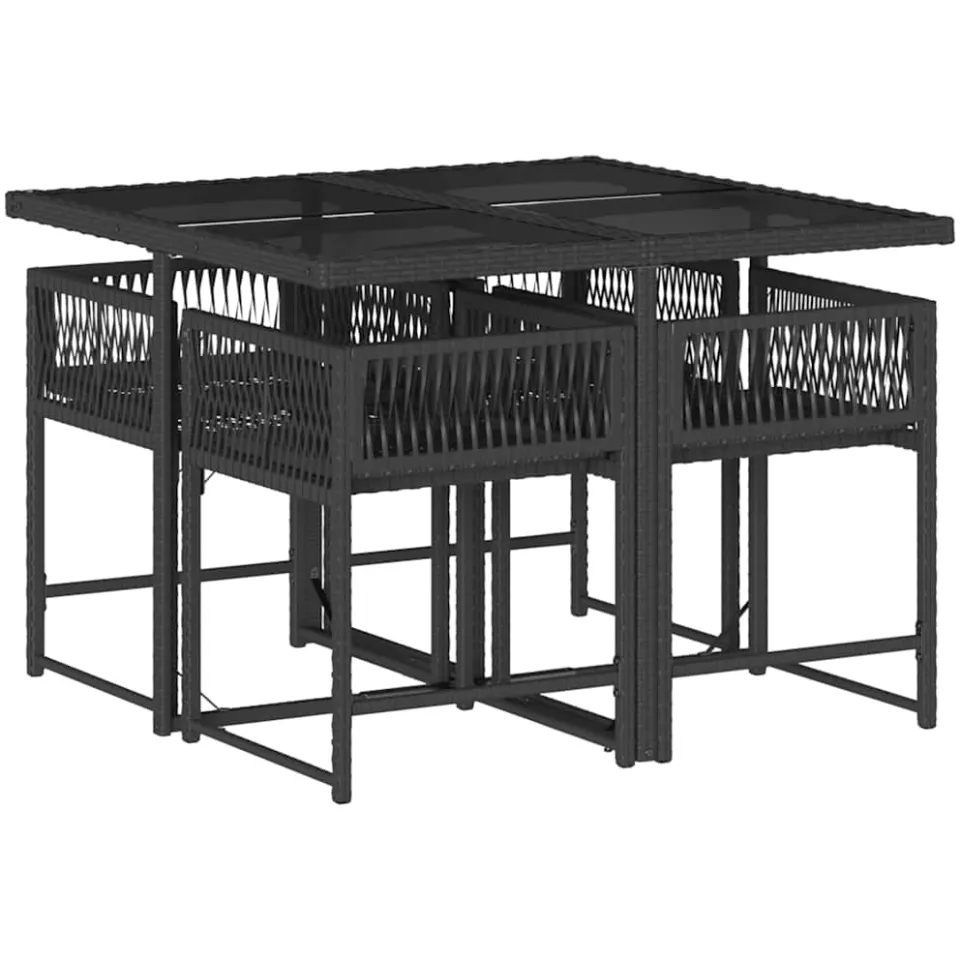 vidaXL 5-delige Tuinset met kussens poly rattan zwart, foto 4