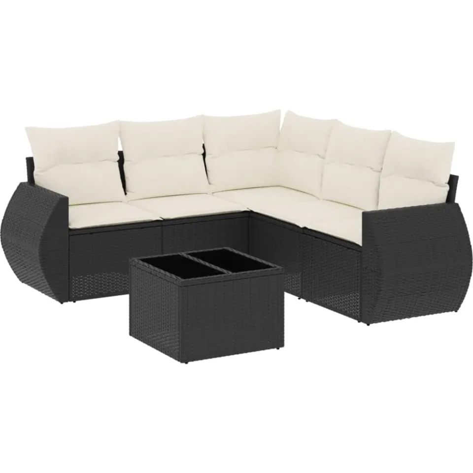 vidaXL 6-delige Loungeset met kussens poly rattan zwart